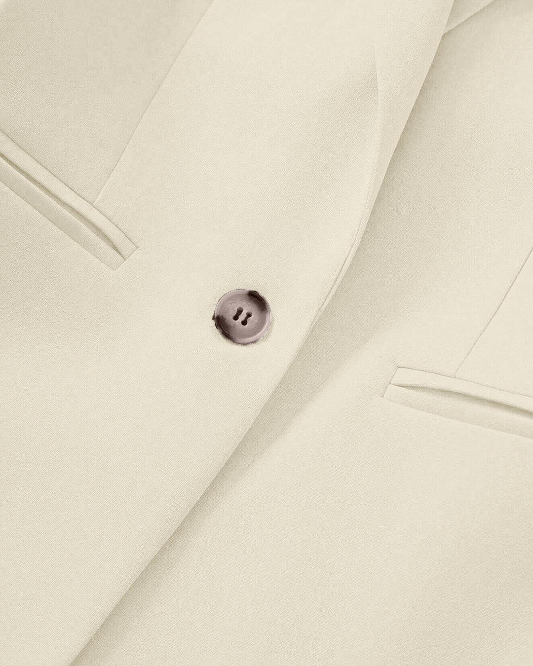 Minimalist Solid Color Notched Collar Single Button Business Suit Jacket & Pant Set In Off-White
