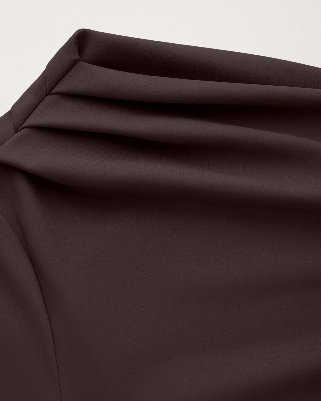 Asymmetrical Neck Ruched Maxi Dress In Brown