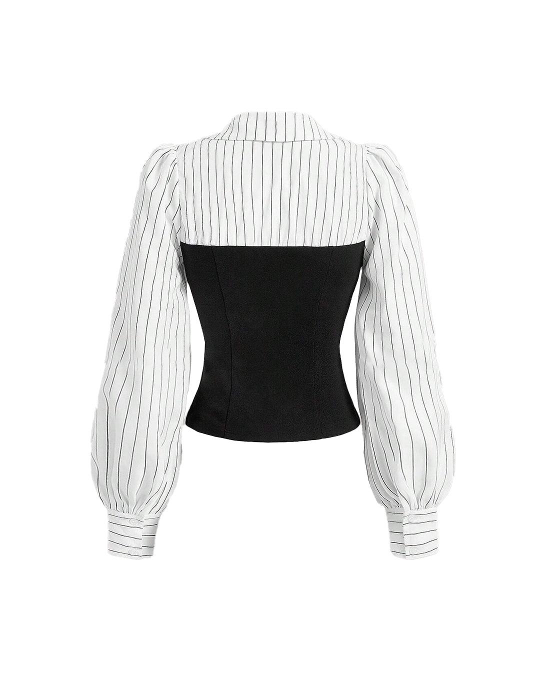 Black And White Striped Corset Fitted Shirt