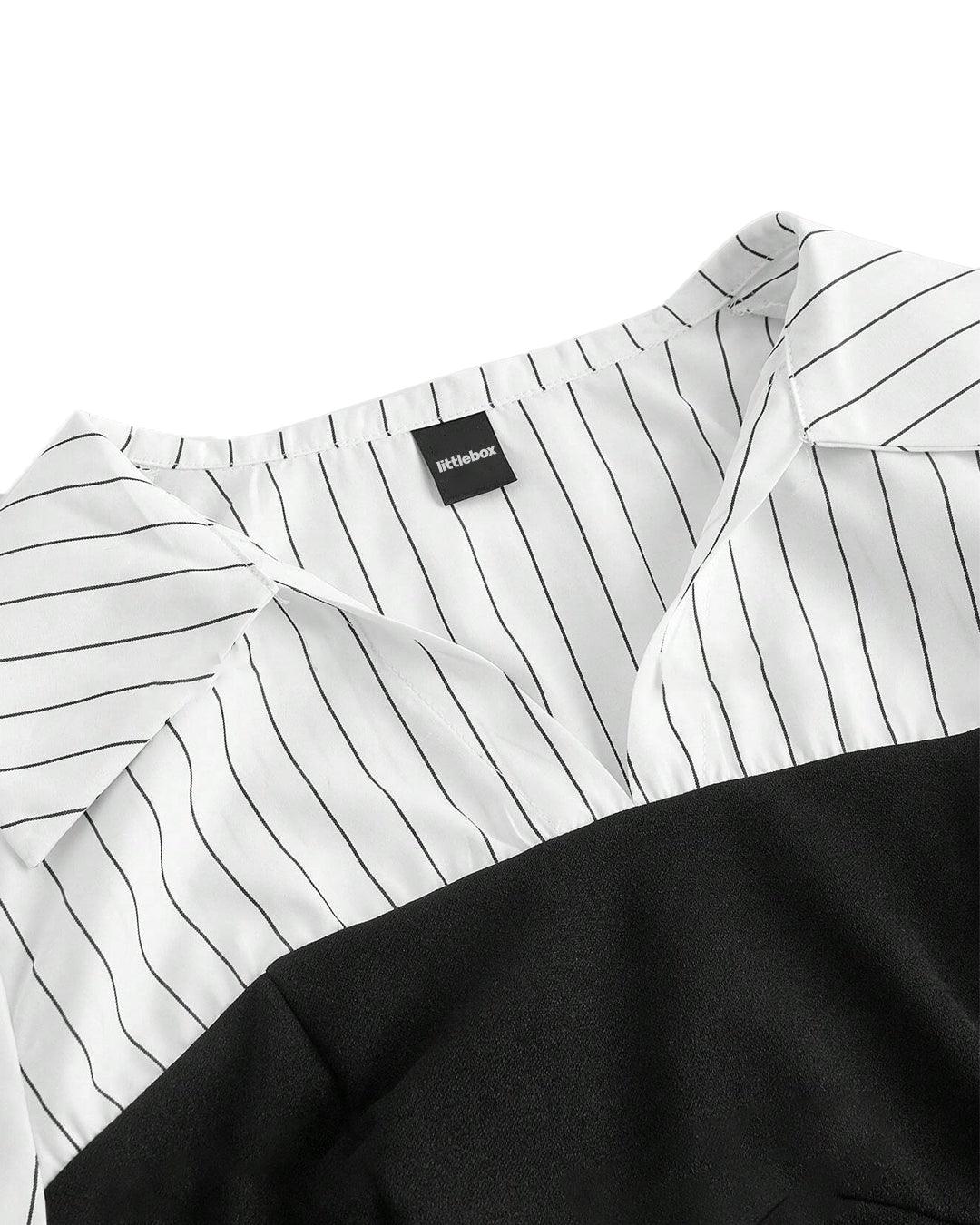 Black And White Striped Corset Fitted Shirt