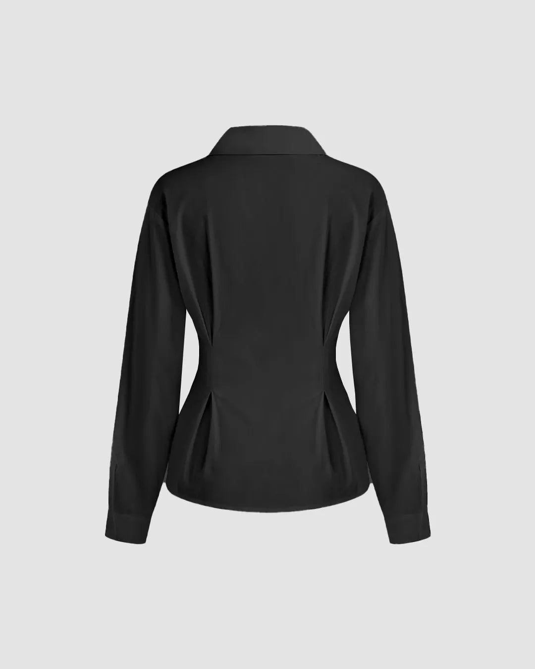 Black Shirt with Pleated Peplum Waist and Button Closure