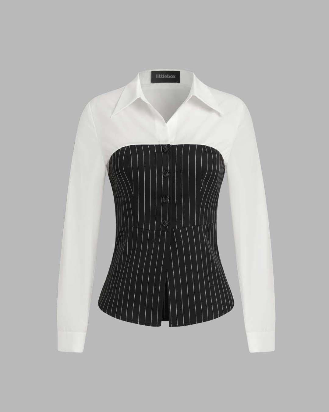 Collar Two Tone Striped Button Shirt