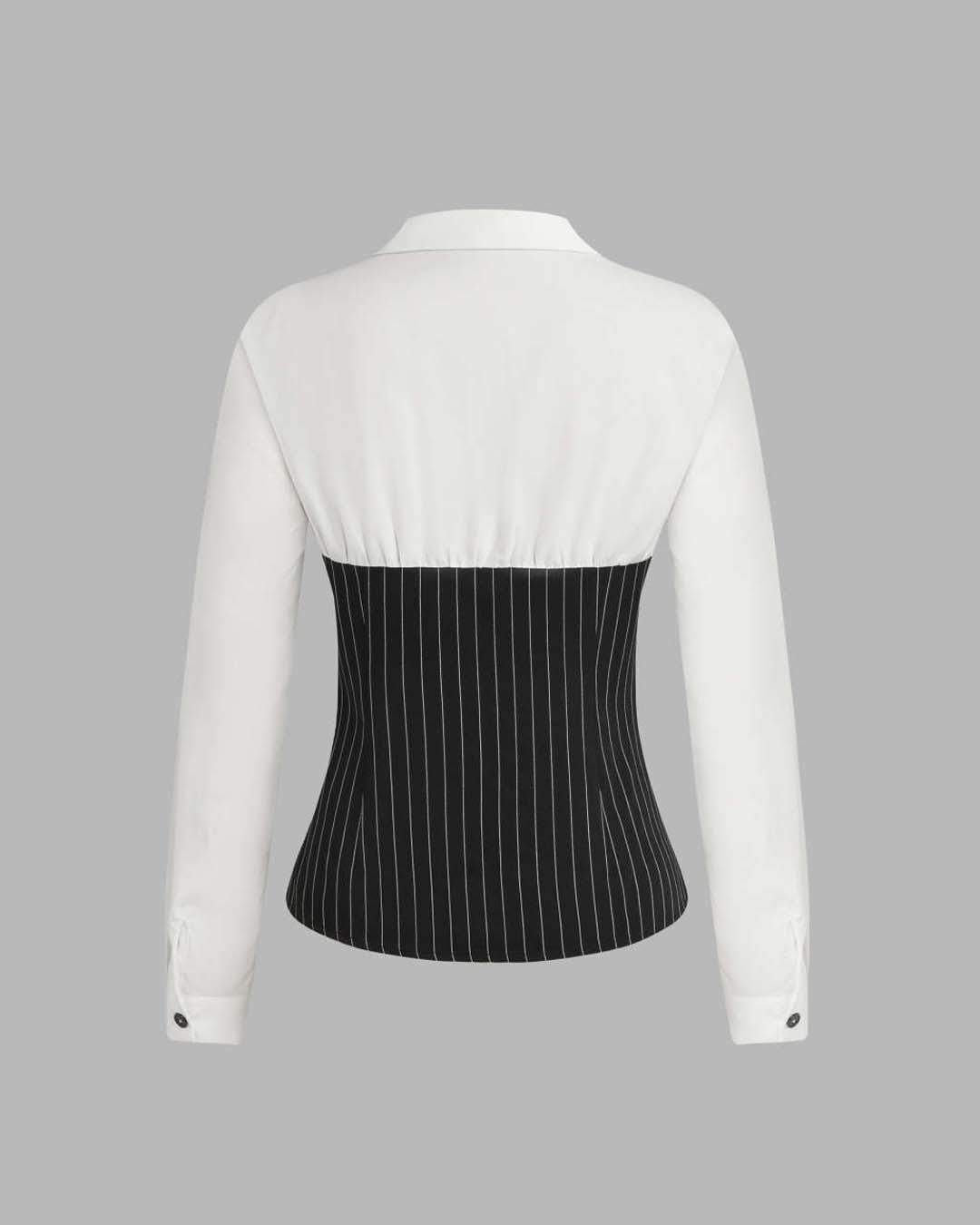 Collar Two Tone Striped Button Shirt