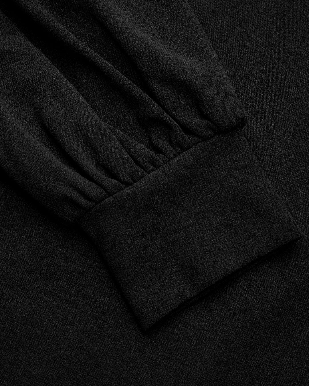 High Neck Ruffle Puff Sleeve Black Mini Dress