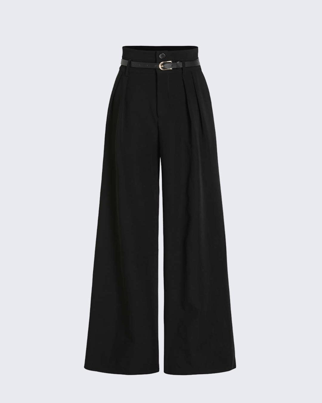 High Waist Pleated Trousers In Black