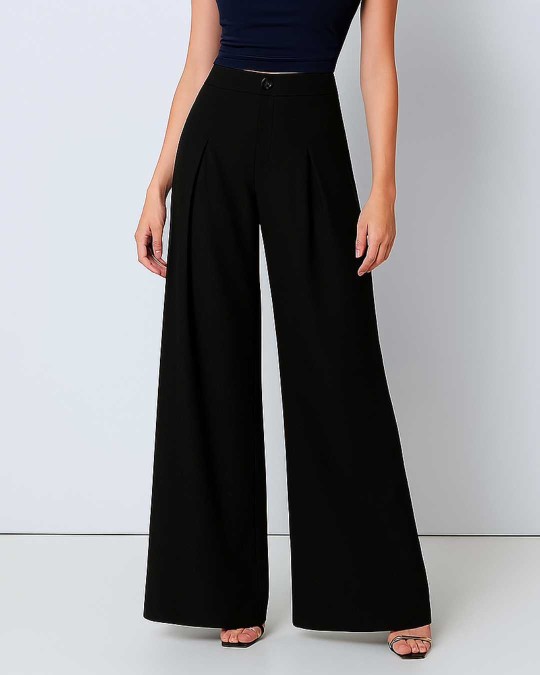High Waist Pleated Trousers In Black