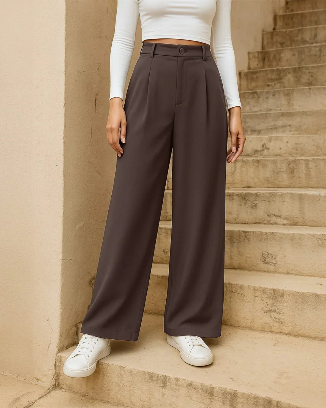 Korean Style Trousers with Baggy Fit In Dark Chocolate