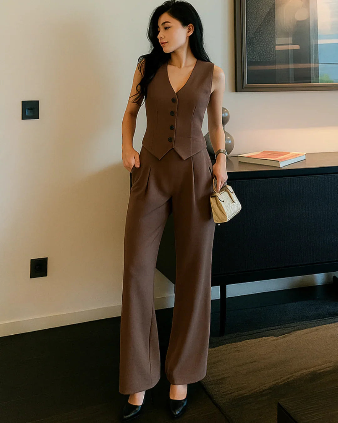 Matching Set of Vest Coat and Trousers in Cappuccino
