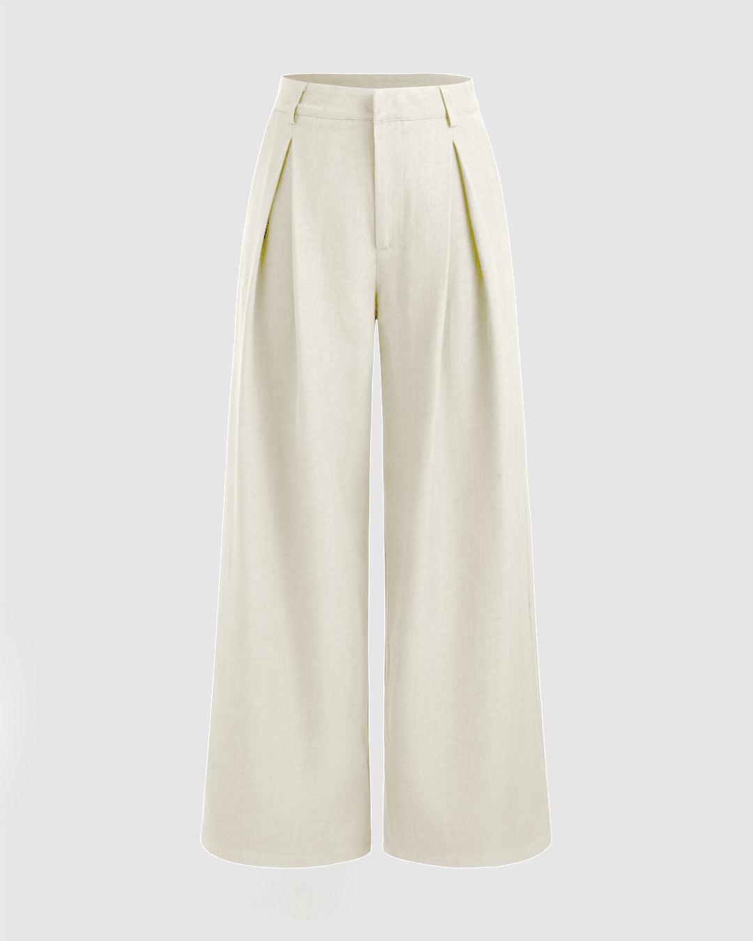 Mid Rise Solid Pocket Straight Leg Trousers In Off-White
