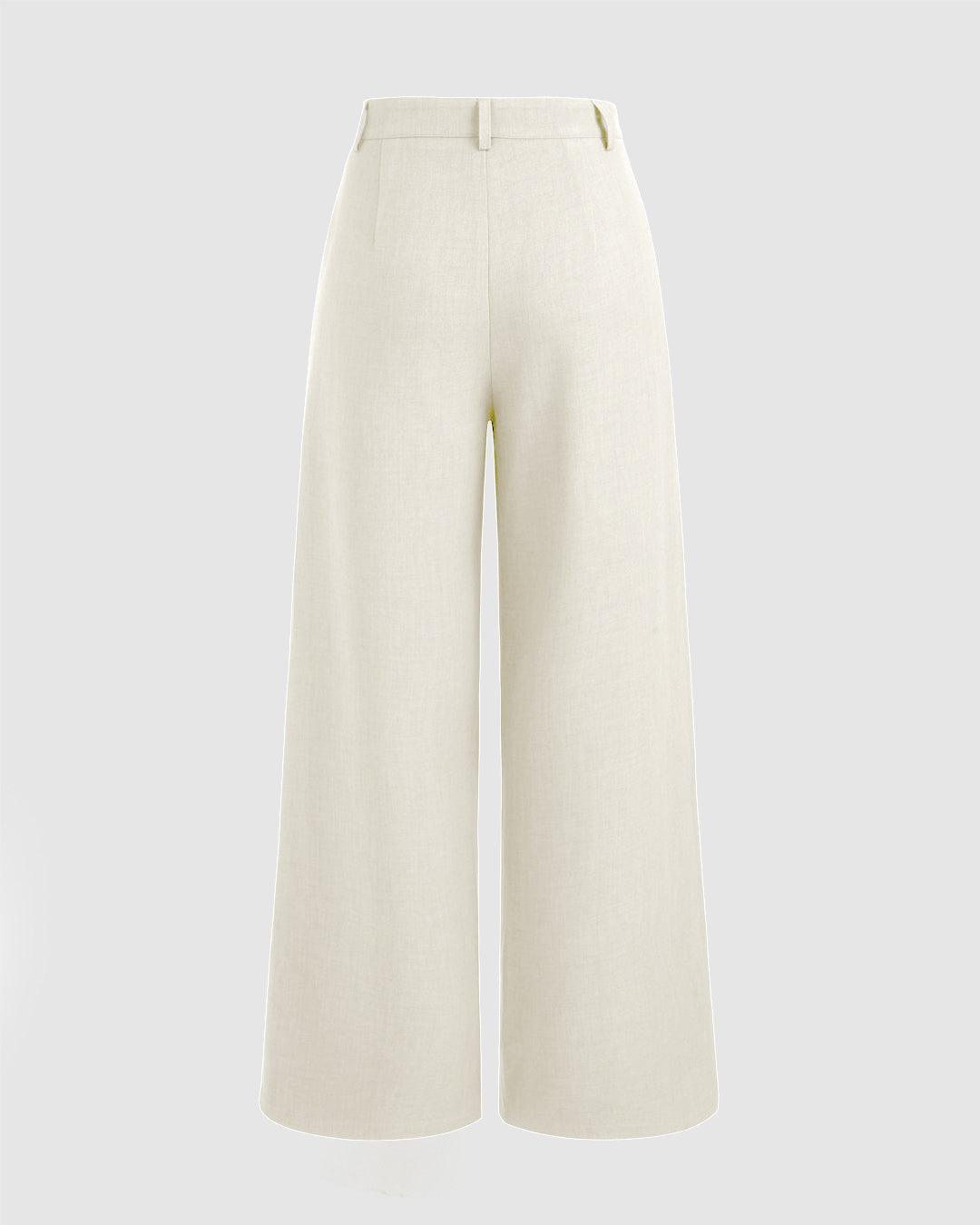 Mid Rise Solid Pocket Straight Leg Trousers In Off-White