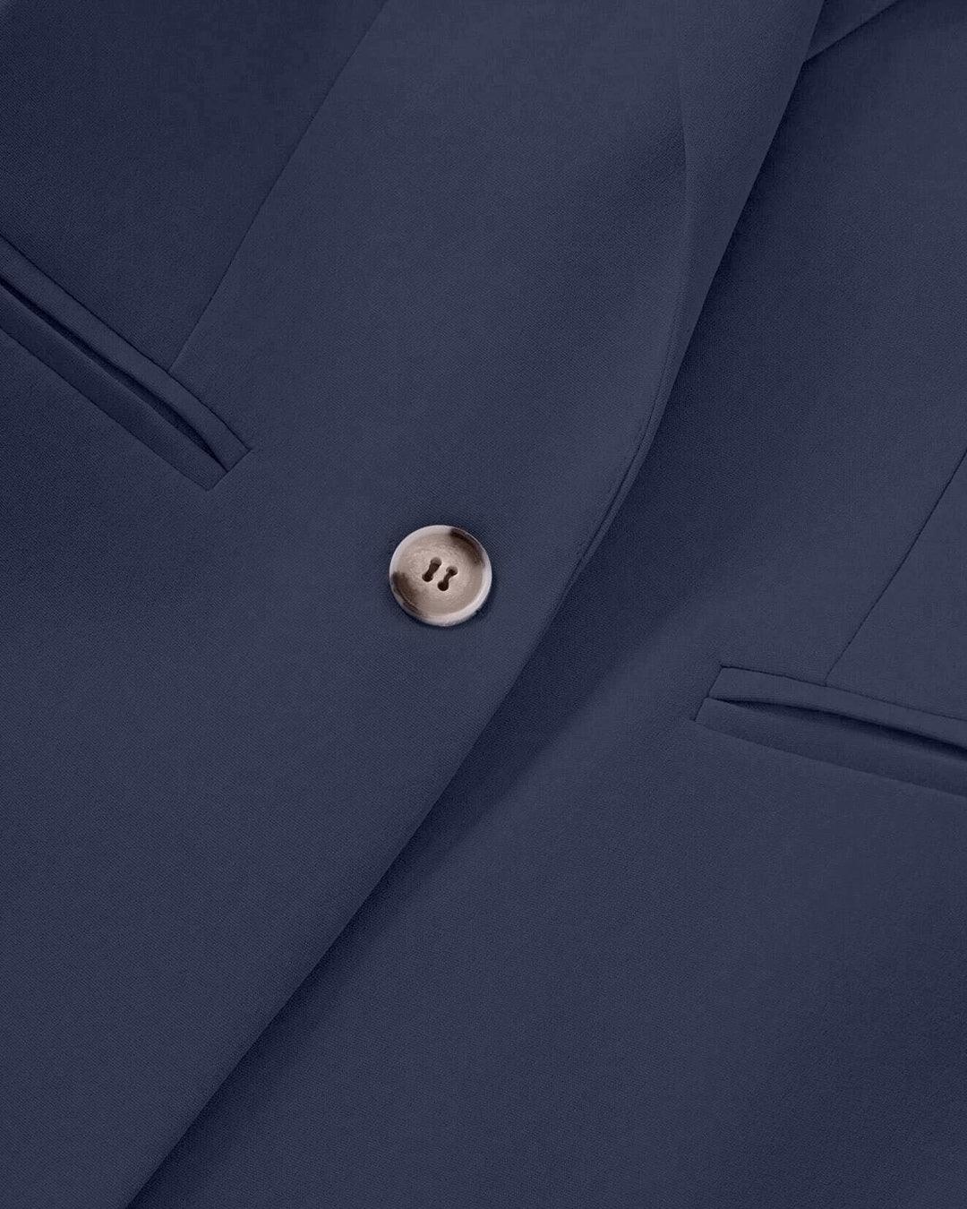 Minimalist Solid Color Notched Collar Single Button Business Suit Jacket & Pant Set In Navy Blue