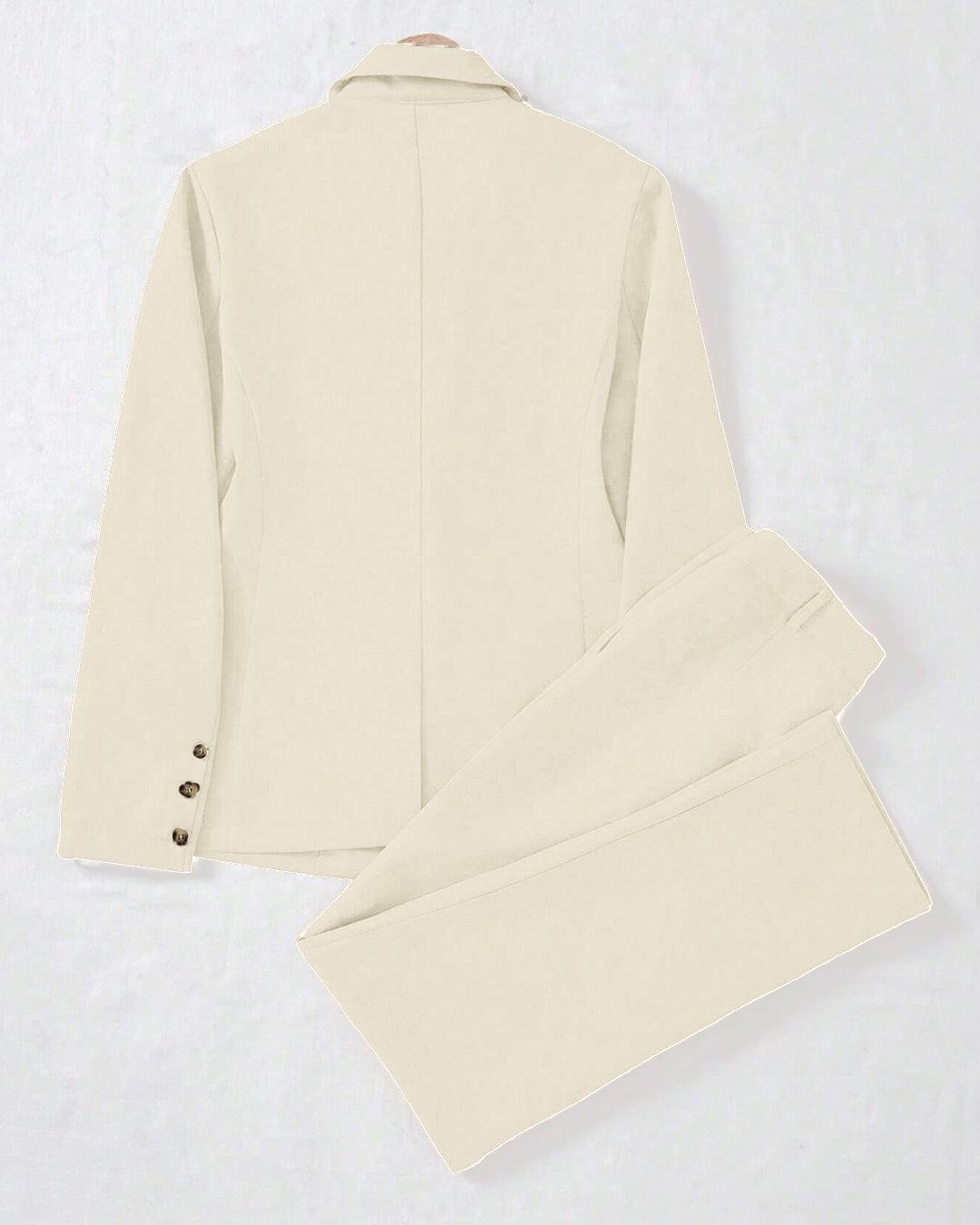 Minimalist Solid Color Notched Collar Single Button Business Suit Jacket & Pant Set In Off-White