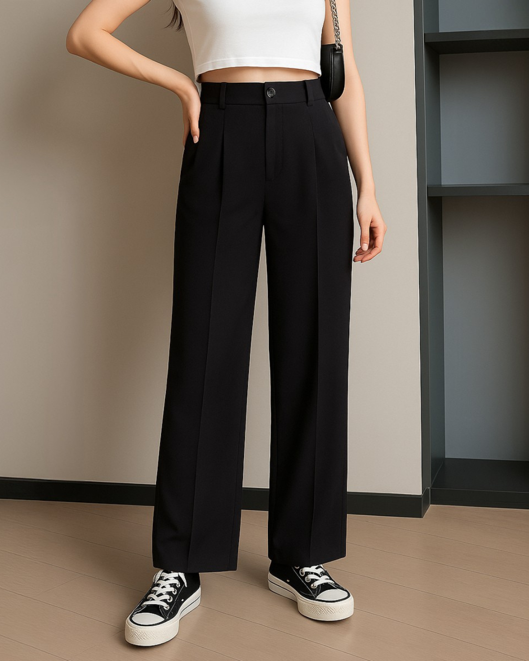 New Nostalgia Pleated Wide Leg Trousers In Black