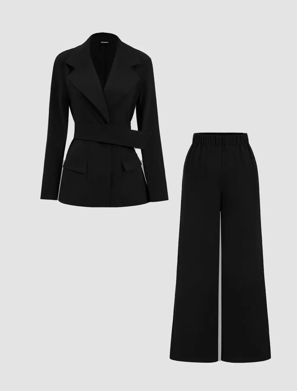 Notched Lapel Belted Blazer And Trousers Set