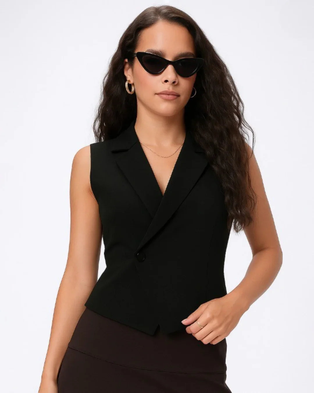 Vintage 80s Sleeveless Collared Black Waistcoat