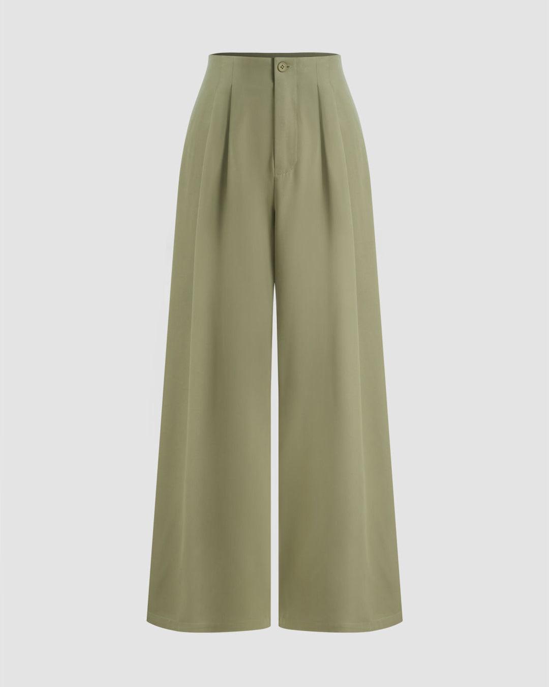 Collar Solid Button Knotted Crop Blazer And High Rise Solid Pocket Straight Leg Trousers