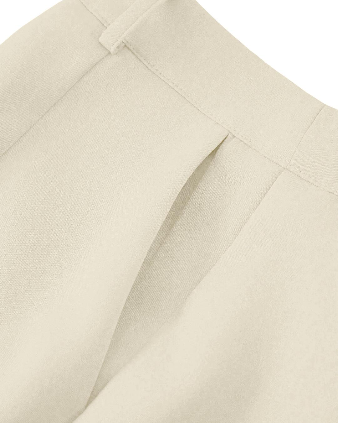 Minimalist Solid Color Notched Collar Single Button Business Suit Jacket & Pant Set In Off-White