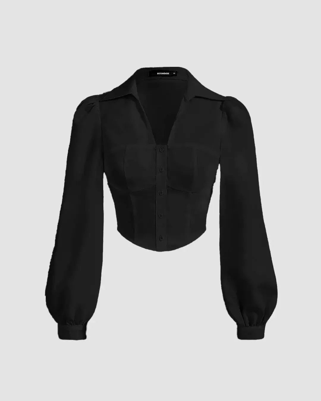 Lantern Sleeve Curved Black Shirt
