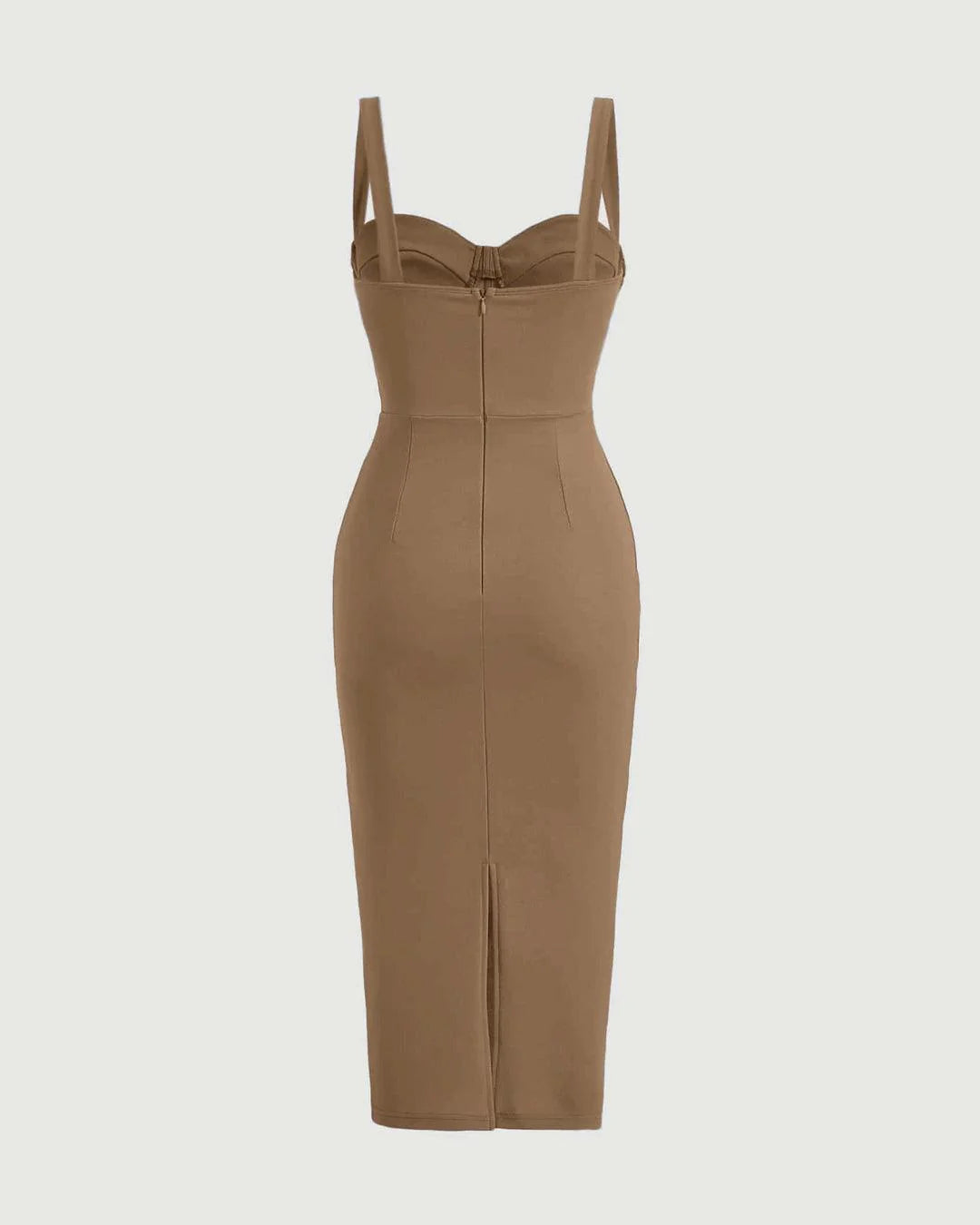 Cocktail Style Corset Detail Bodycon One Piece Dress In Latte Tone