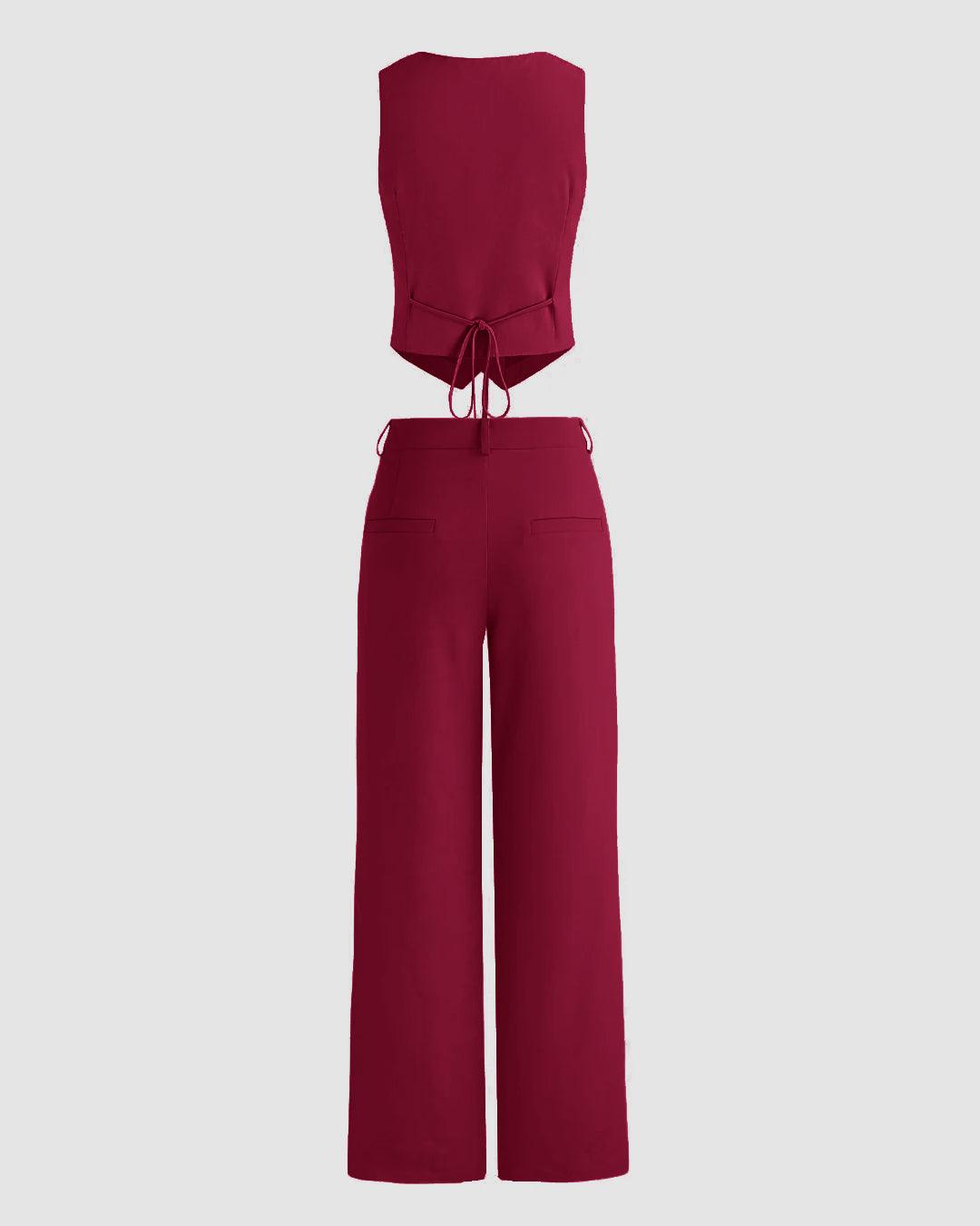 Matching Set of Vest Coat and Trousers in Redberry