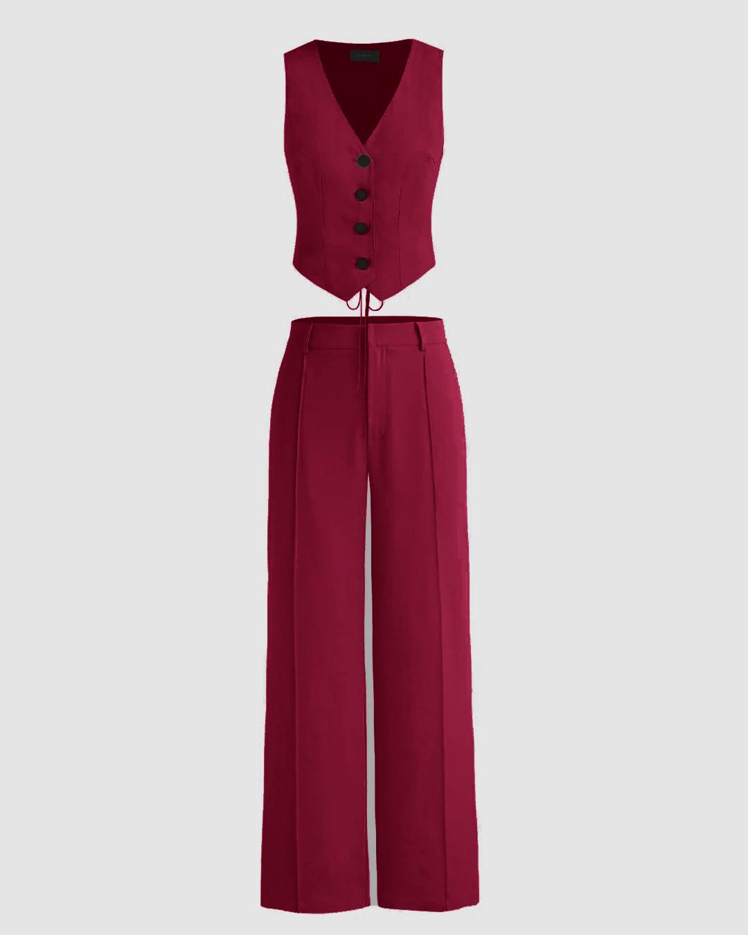 Matching Set of Vest Coat and Trousers in Redberry
