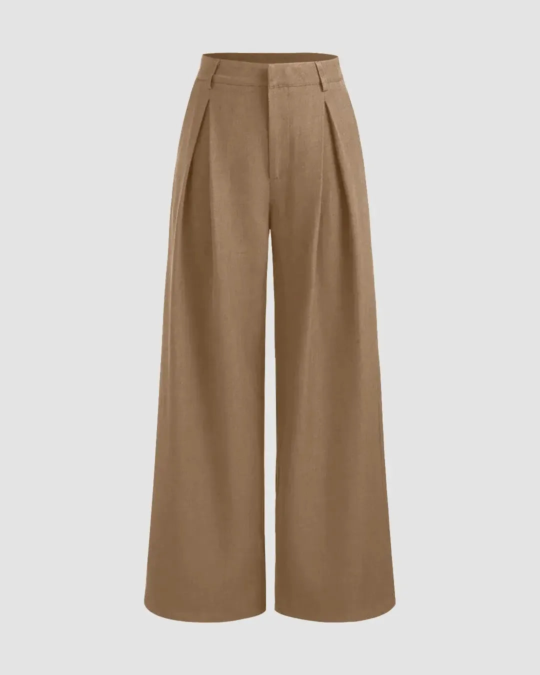 Mid Rise Solid Pleated Trousers with Straight Leg In Mud