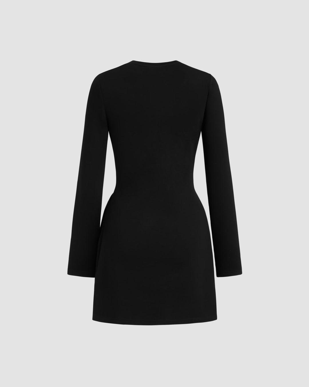 Round Neckline Knotted Wrap Mini Dress