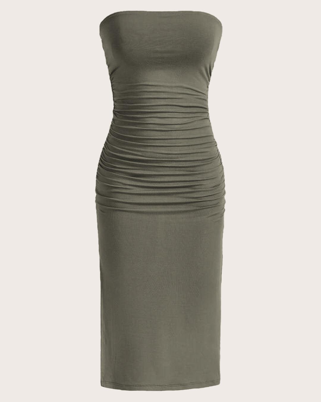 Ruched Strapless Bodycon Tube Dress In Green