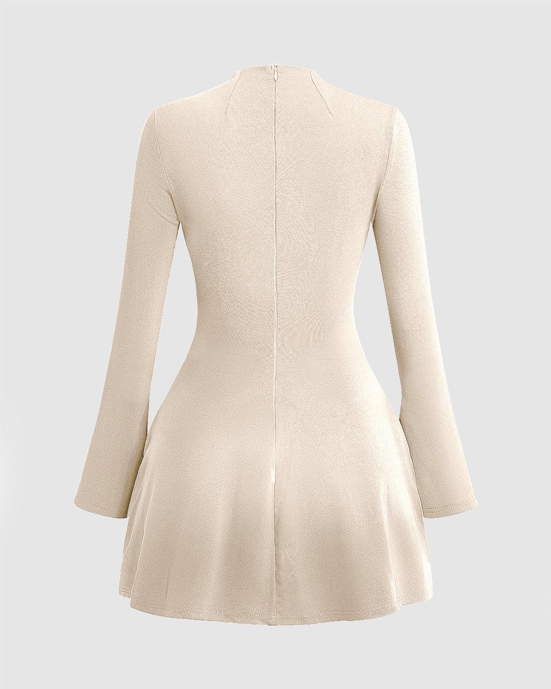 Stitching Bell Sleeve Off-White Mini Dress