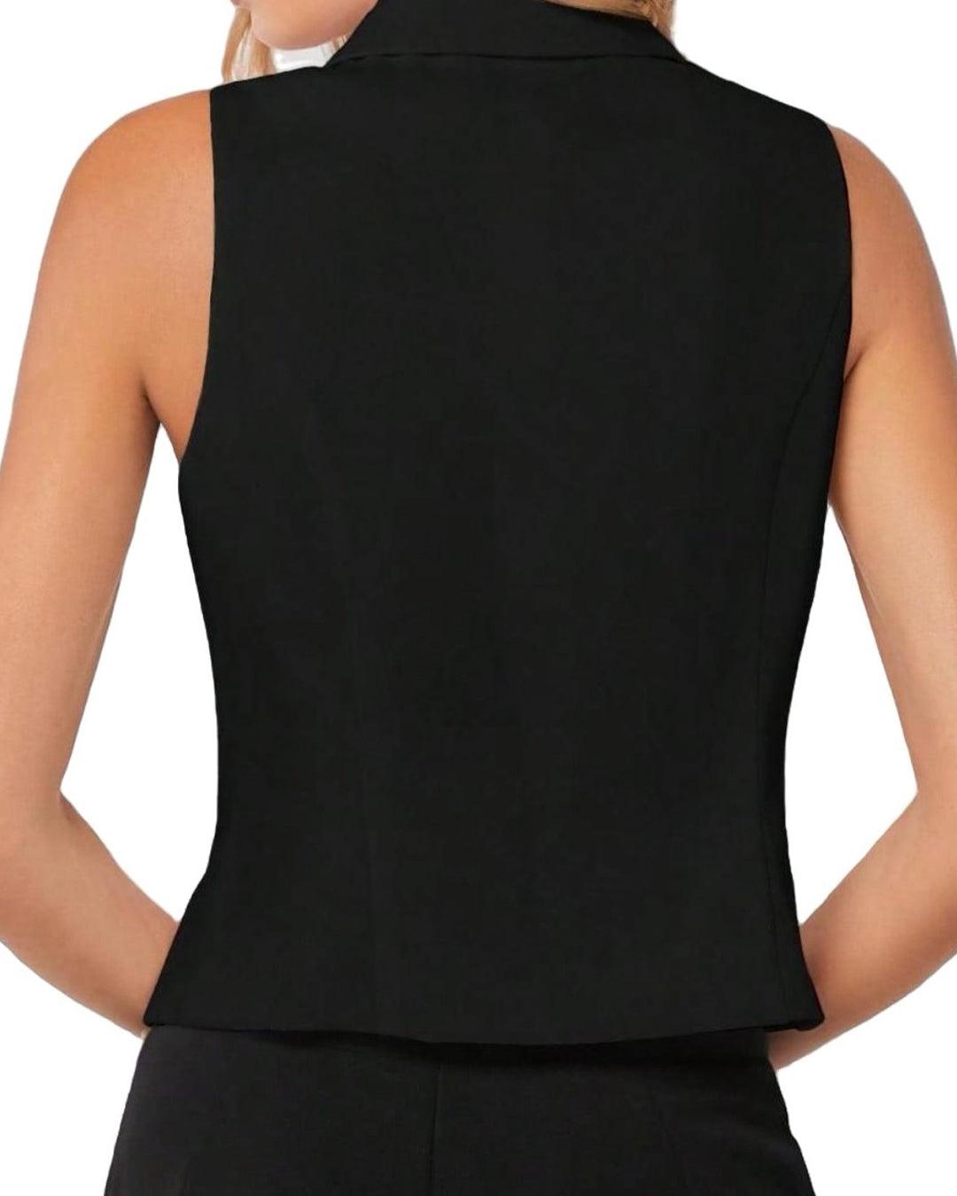 Vintage 80s Sleeveless Collared Black Waistcoat