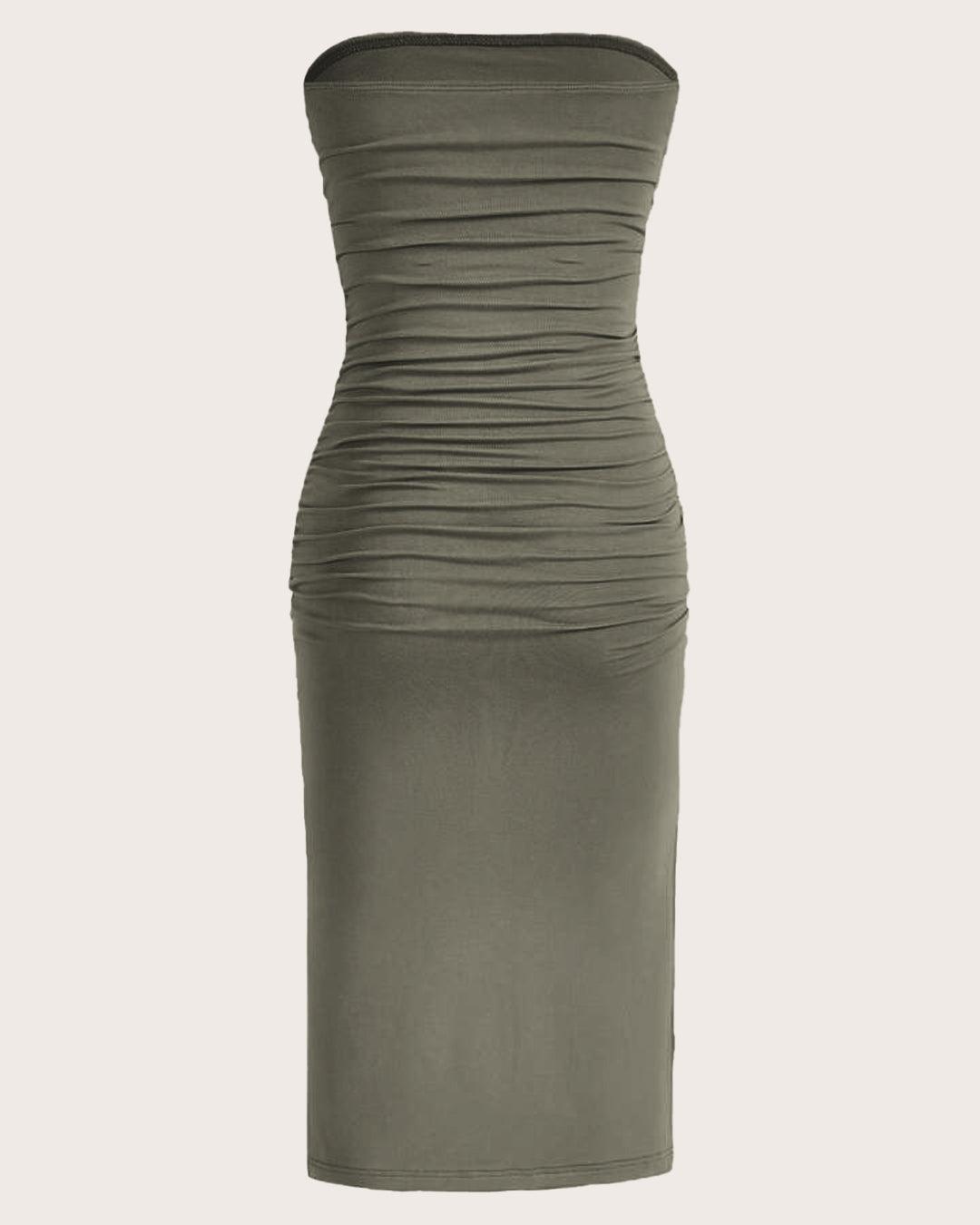 Ruched Strapless Bodycon Tube Dress In Green
